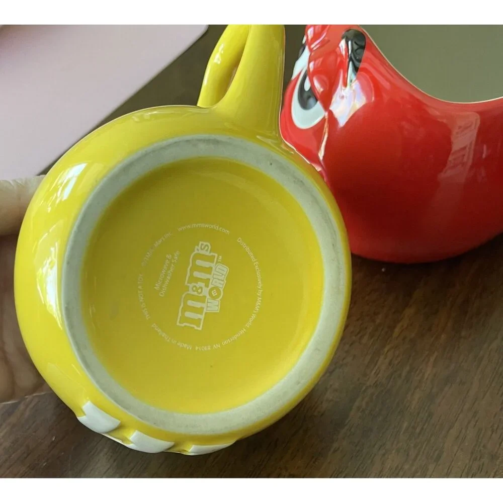 M &M's World Set of (2) 3D Character Face Mugs Red & Yellow Cups